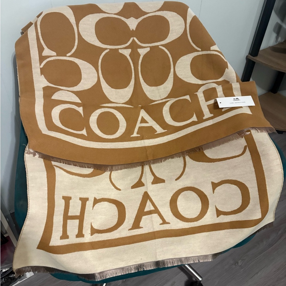 Coach Brown and Cream Logo Scarf